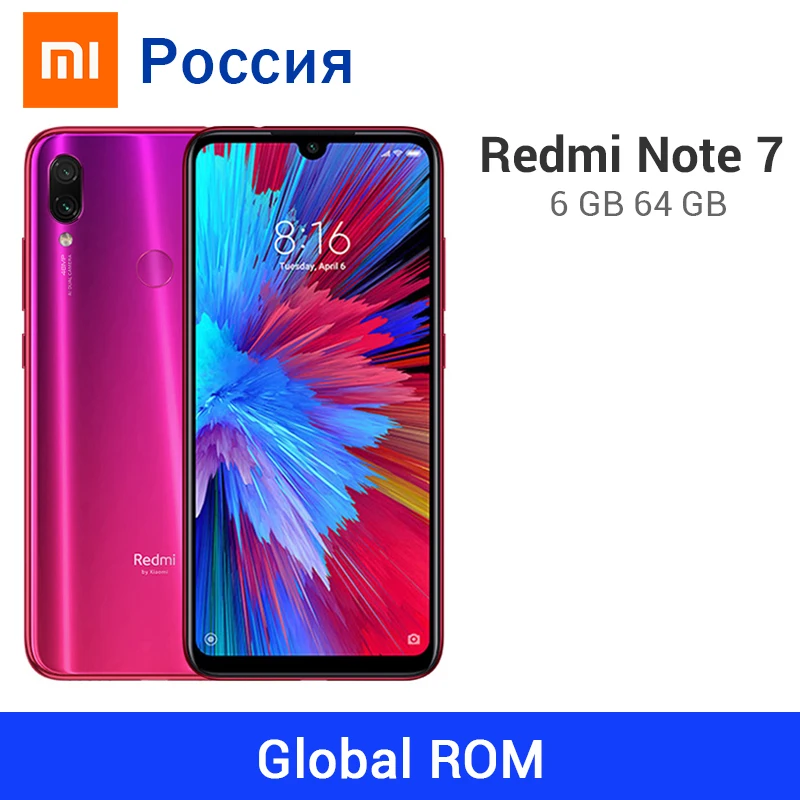 Xiaomi Redmi Note 7 с глобальной ПЗУ, 6 ГБ, 64 ГБ, 48 МП, двойная камера Snapdragon 660, четыре ядра, 4000 мАч, полноэкранный смартфон 6,3 дюйма