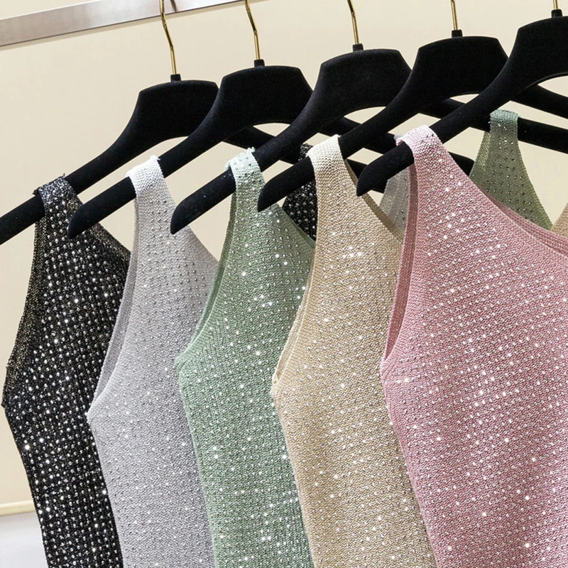 Женская майка с блестящими блестками Облегающая v-образным вырезом 2020 | одежда