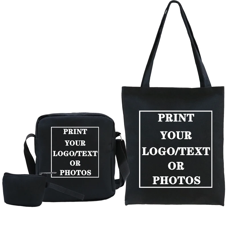 

3pcs Sets Csutom Anime Graphic Shopping Bag Canvas Shoulder Bag Customize Your Logo Name Image Harajuku Ulzzang Tote Shopper Bag