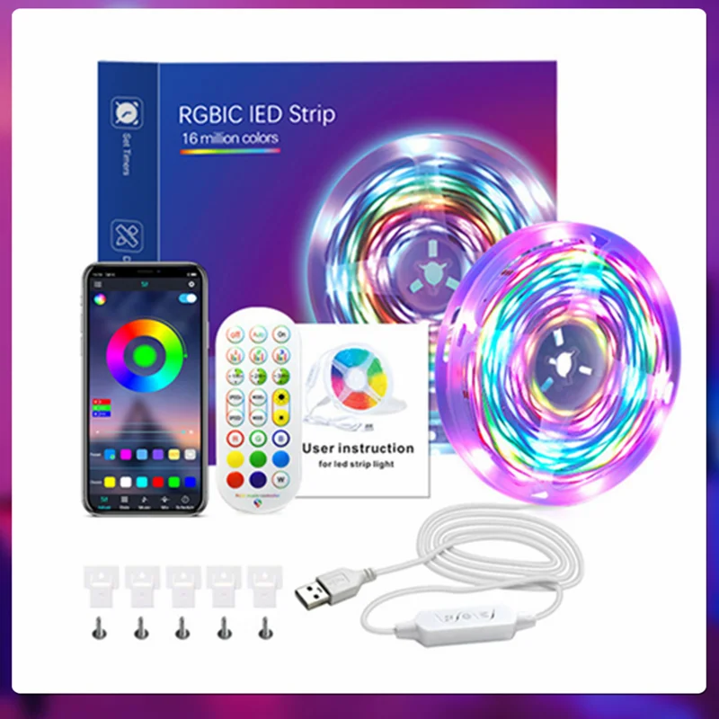 

WIFI RGB LED Strip Light Bluetooth-compatible LED Night Lamp Colour Changing Tape TV Background Lighting Christmas Light Strips