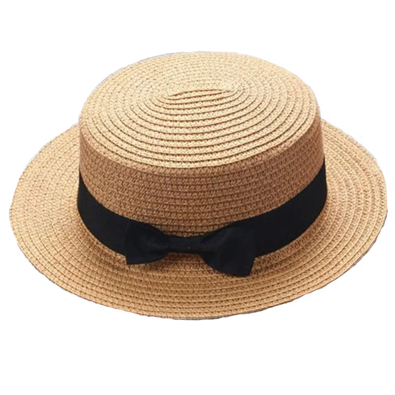 child Girl boy adult male female summer hat British retro bow princess curling straw dome flat roof beach sunscreen 2mz53 | Детская