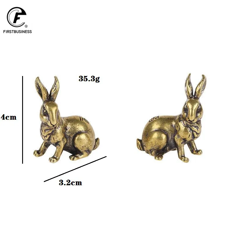 Античная медь Зодиак милый кролик статуя украшения 1 пара Винтаж твердая латунь