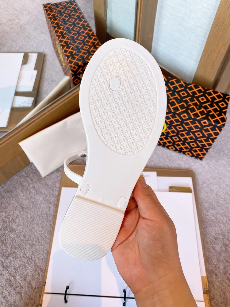 

Women's Jelly Shoes Summer Pvc Flip-flops Jelly Flat Slippers Metal Buckle Beach Letter Sandals
