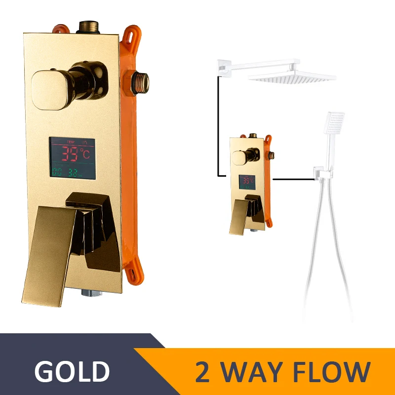 Golden 2 Way ULGKSD смеситель для душа для ванной комнаты 2/3 выходов Отображение температуры воды настенный смеситель для душа клапаны - Цвет: Golden 2 Way