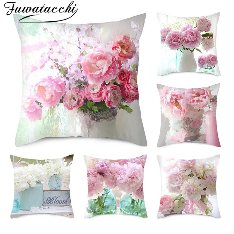 Fuwatacchi Pink Rose Mixed in Bottle Cushion Covers Beautiful Flowers Pillow Cases for Home Bedroom Sofa Decoration Cover | Дом и сад