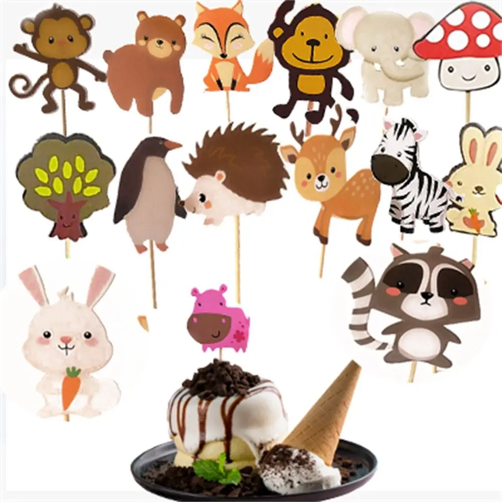 

Paper Made Jungle Animal Model Decorations Woodland Creatures Theam Forest Animal Shape Cupcake Topper Cake Toppers
