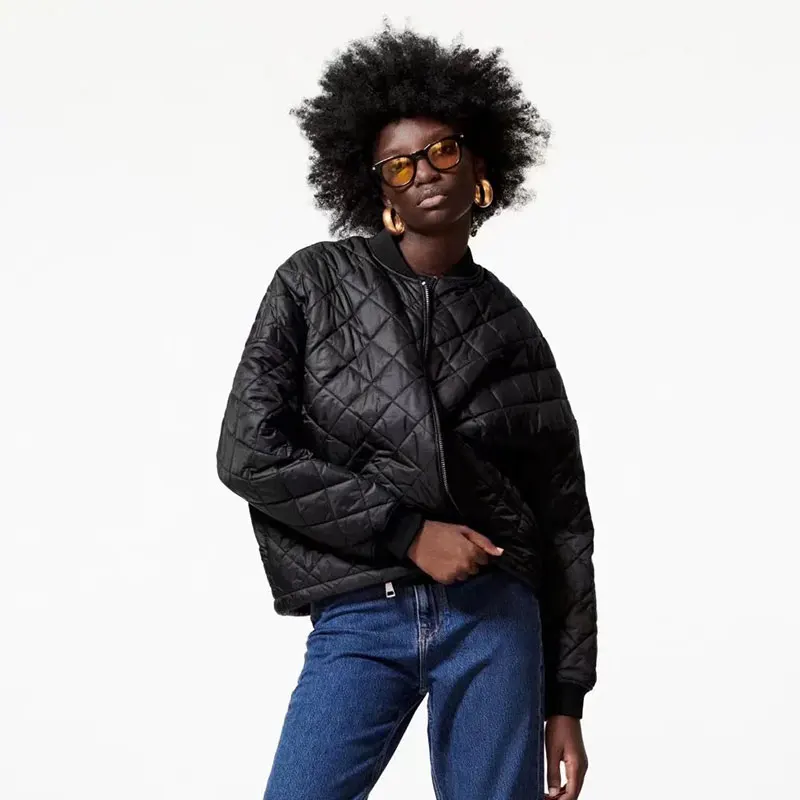 

Nlzgmsj Za Women 2021 Fashion Zipper Loose Padded Jacket Coat Vintage Long Sleeve Pockets Female Outerwear Chic Tops 202109