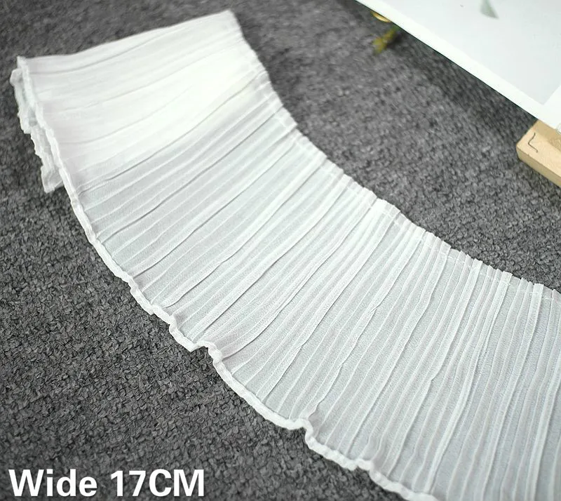 

17CM Wide Pleated Chiffon Fabric Stretch Lace Embroidery Fringe Ribbon Skirts Edge Elastic Ruffle Trim DIY Apparels Sewing Decor