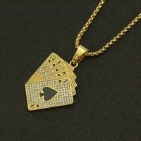 fashion personality playing cards men and women necklaces inlaid crystal spades playing cards necklace jewelry gifts
