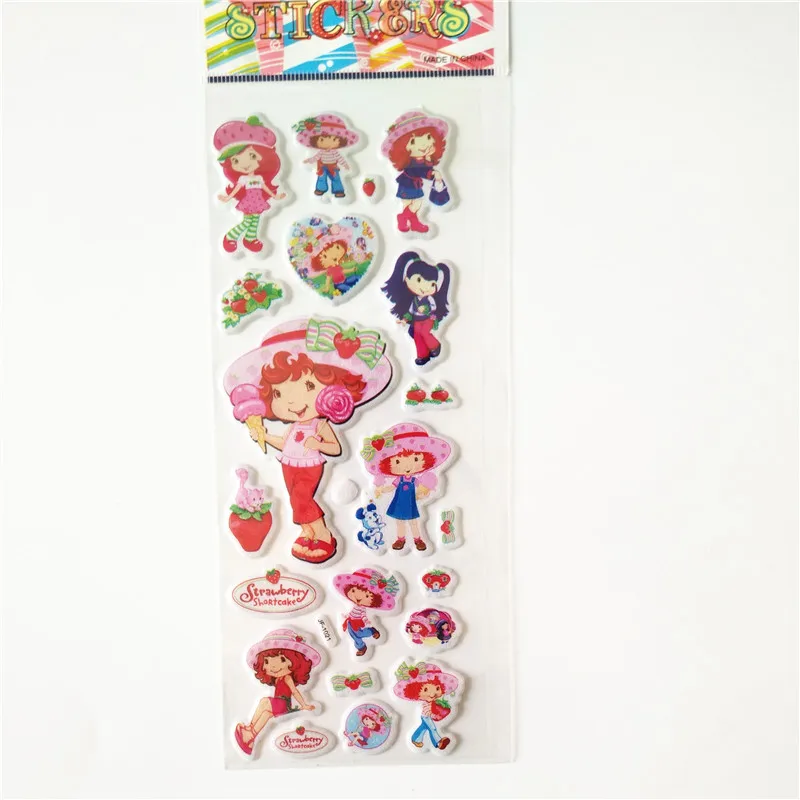 Pegatina para ordenador port&aacute;til con dise&ntilde;o de fresa para ni&ntilde;as, libro de recortes de espuma, bricolaje, Kawaii, decoraci&oacute;n de diario, juguetes de burbujas, 6 uds.-4