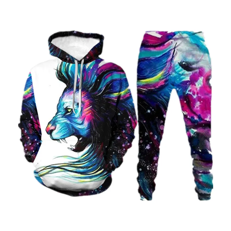 

Men's Long Sleeve Hoodie Suit Elastic Waist Tiger Head Printing Hedging Hoodie 3D The New Autumn Winter Casual Men Clothing