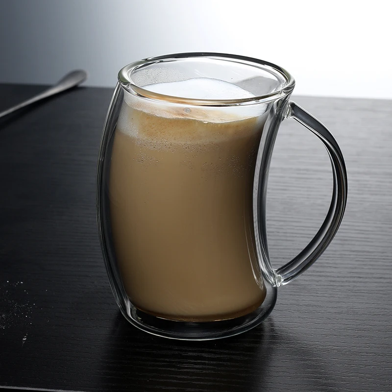 

7.8oz Heat Resistant Borosilicate Double Wall Glass Creative Coffee Mug for Coffee, Milk Curved Durable for Party 230ml