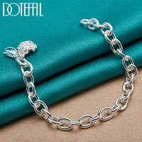 doteffil 925 sterling silver rose flower pendant bracelet thick chain for woman charm wedding engagement party fashion jewelry