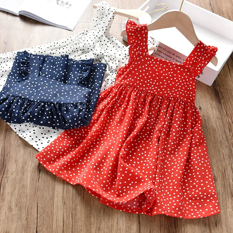 Платье в горошек для девочек детская одежда летнее шифоновое платье малышей цвет