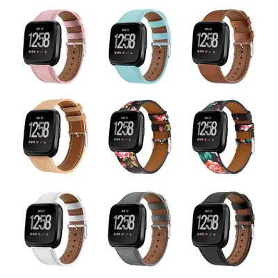 

smart watch Accessories for fitbit versa band women's flowers Leather strap Round tail buckle Quick replacement black