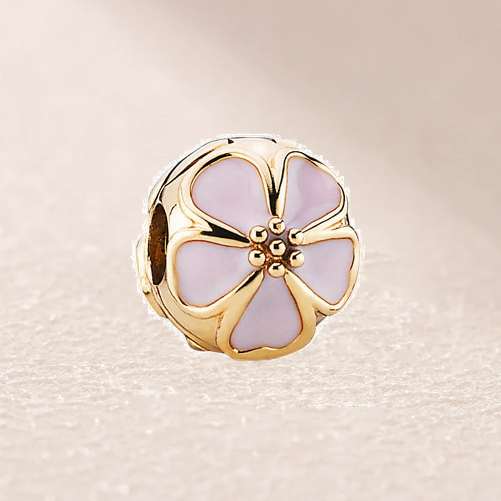 

750816EN40 CHERRY BLOSSOM PINK ENAMEL GOLD FIXED CHARM -