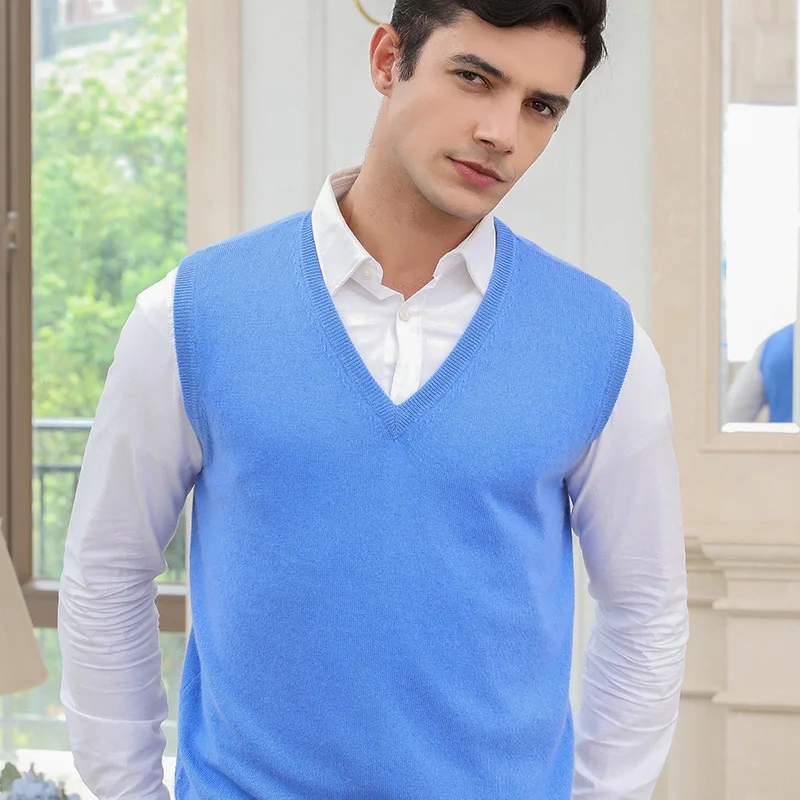 Мужской трикотажный жилет 7 цветов зимний из 100% кашемира с v образным вырезом