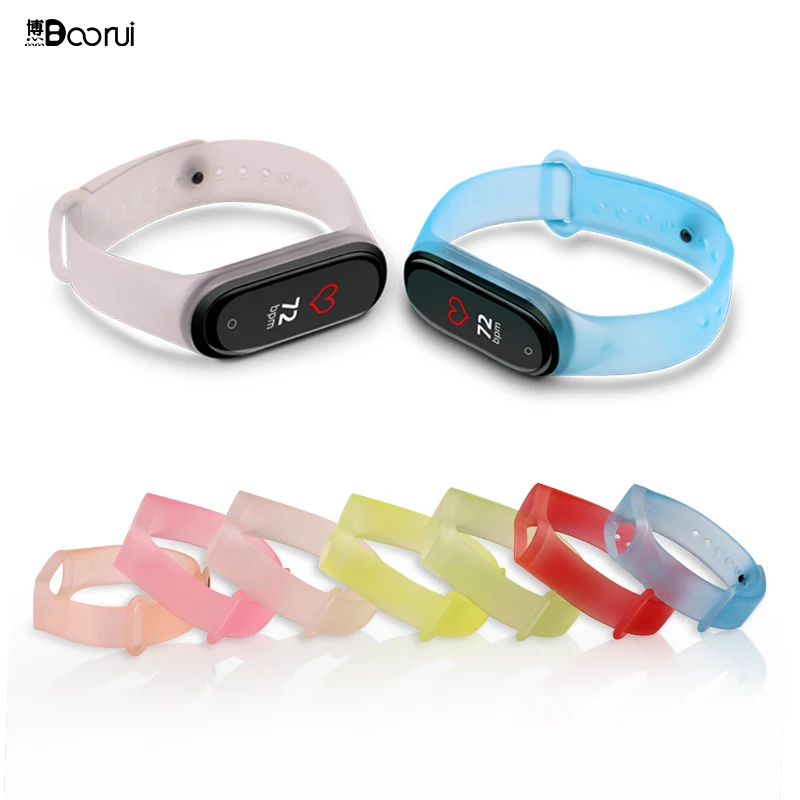 Прозрачный ремешок BOORUI для mi band 4 Цветной силиконовый 3 часов Xiaomi Mi