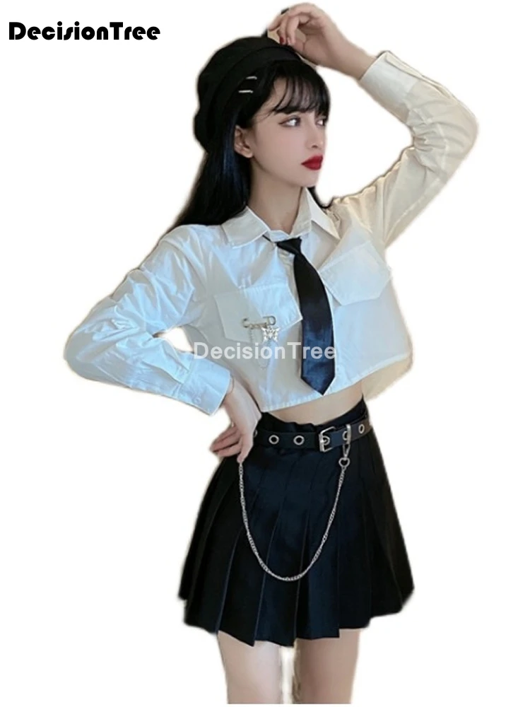 

Школьная форма jk, однотонные плиссированные юбки для девочек, корейское студенческое платье jk с высокой талией, костюм с длинным рукавом дл...