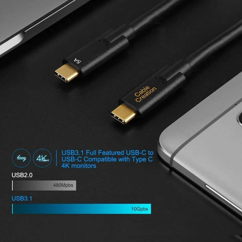 Кабель USB C (10 Гбит/с/2 Gen2) кабель 3 1 Суперскоростной с питанием 5A/100 Вт совместим