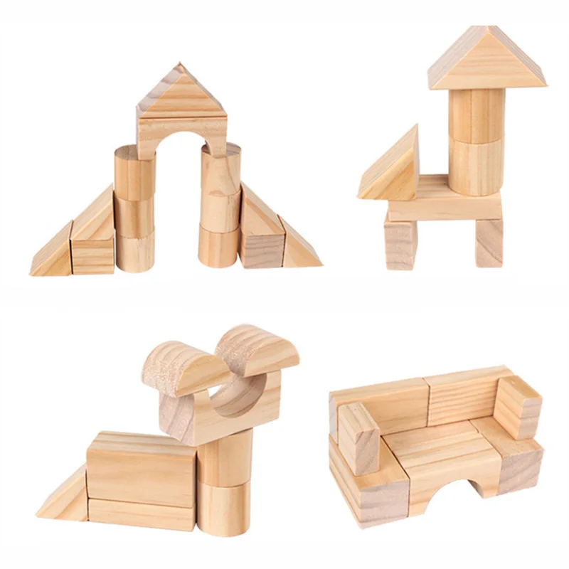 

100pcs/set Wooden Blocks for Children Learning Geometric Shape Assembling Building & Construction Game Kids Baby Wood Toy