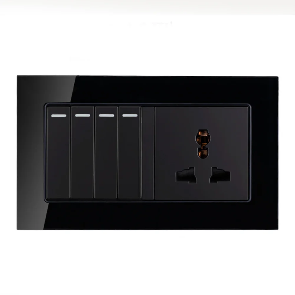 Закаленное стекло черная панель стандарт ЕС настенная розетка + 4 комплекта 1