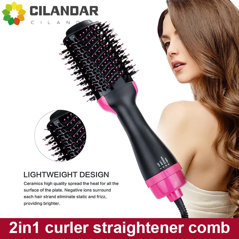 

New product hot air comb 2 in 1 negative ion hair care fluffy curling iron hair straightening comb hair dryer comb