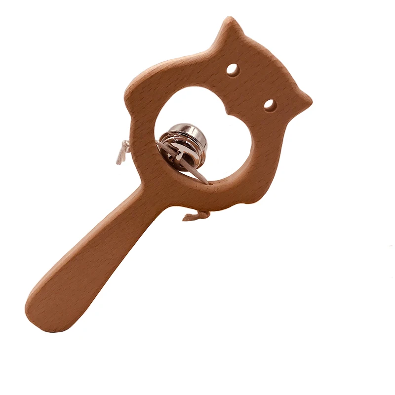 Kissteether-mordedor de oso oblicuo de madera para beb&eacute;, sonajeros de dentici&oacute;n Natural, juguete de agarre, regalo para Baby Shower-3