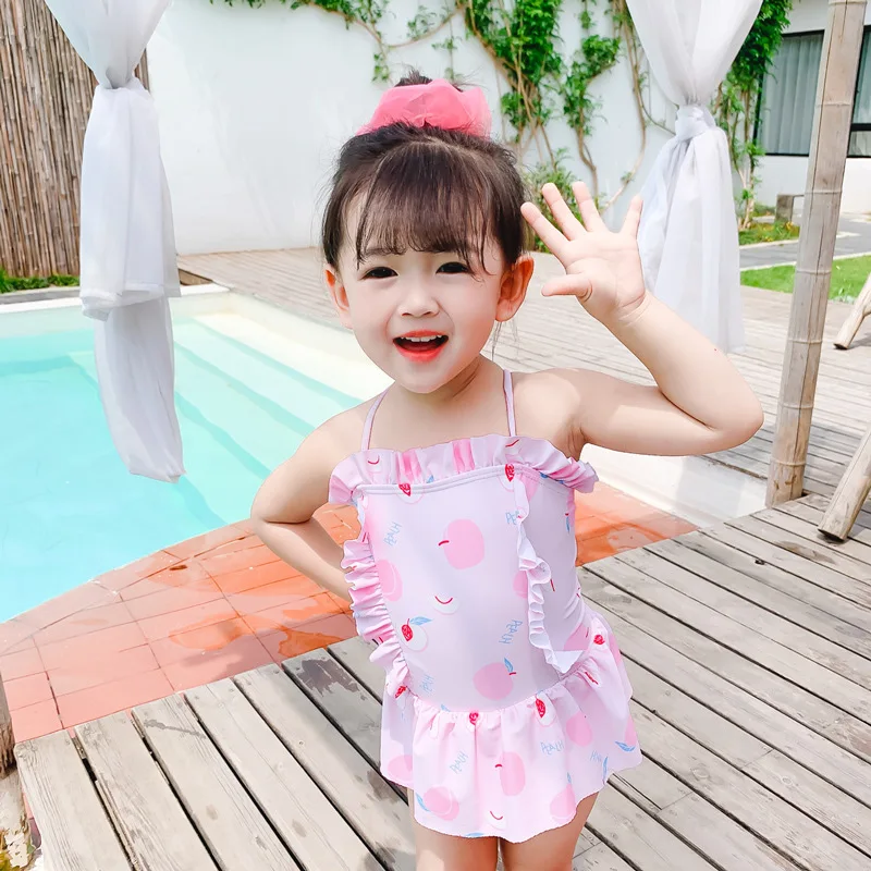 

2021 New Girls One Piece Swimsuit Baby Skirt Swimwear Child Bandage Bathing Suit Cute Maiden Beachwear Ruffle Skirt Bikini 2-11Y