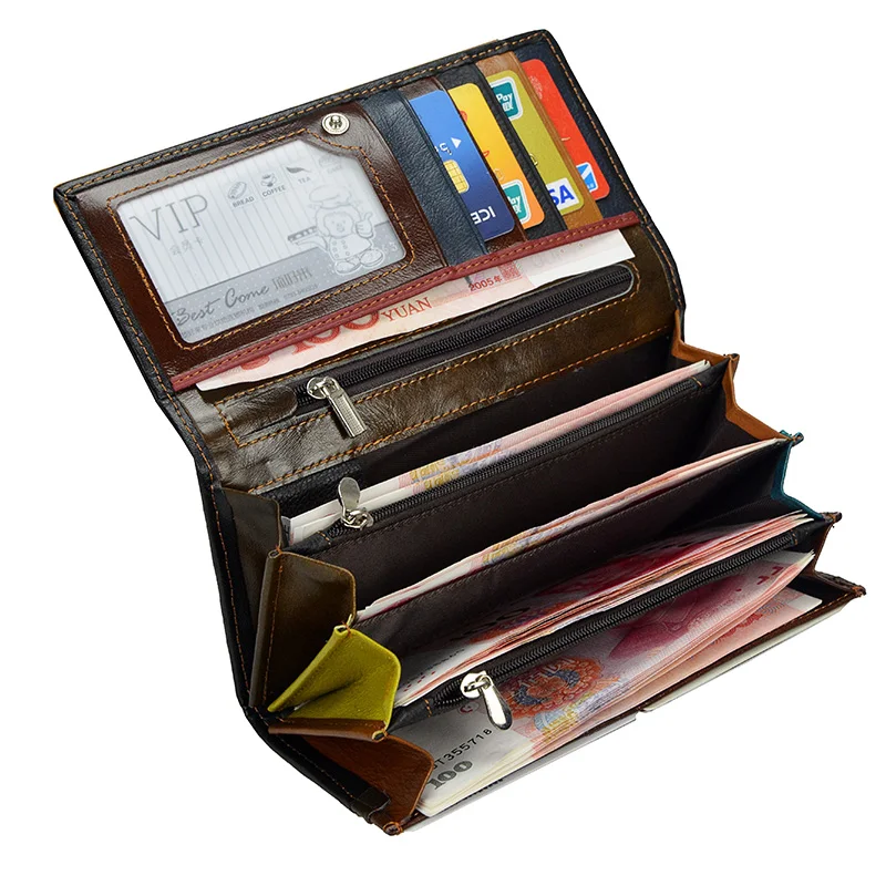 Женский кошелек из натуральной кожи радужного цвета удлиненный клатч