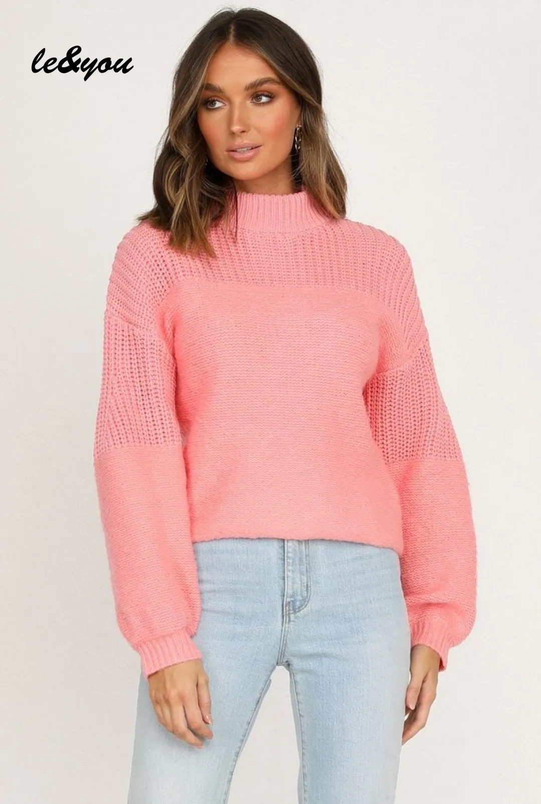

Solid Color High Street Casual Women's Sweater O-Neck Knitted Basic Warm Patchwork Pullover Macaroon Spring Autumn 2021 Clothes