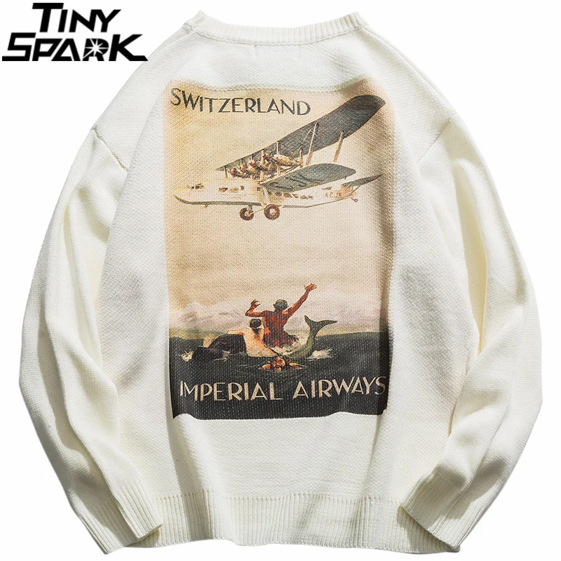 Мужской пуловер в стиле хип хоп свитер уличная одежда Harajuku ретро рисунок вязаный