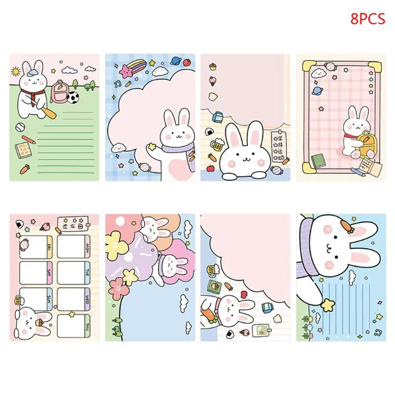 

8pcs Kawaii Memo Pad Cartoon Bunny N Times Sticky Notes Notebook School Supplies