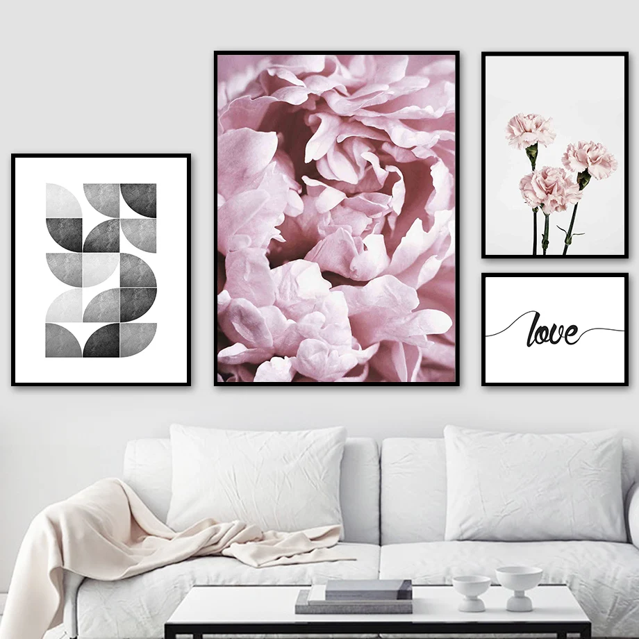 

Carnation Peony Flower Color Block Quote Wall Art Canvas Painting Nordic Posters And Prints Wall Pictures For Living Room Decor