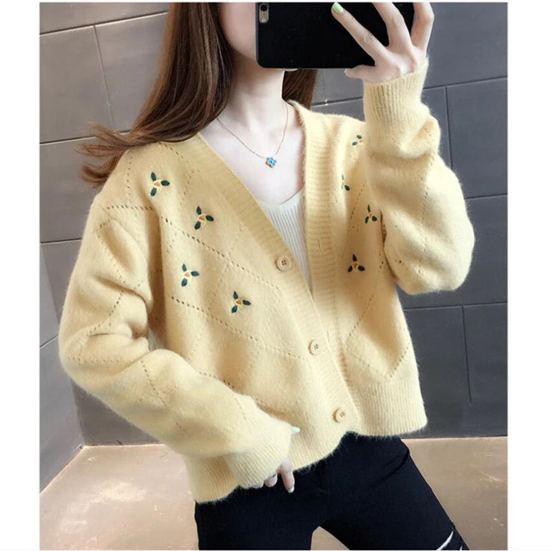 

Short Sweater Women 2020 Autumn Fashion New Long-Sleeved Embroidered Knitted Thin Sweater Cardigan Trend 191