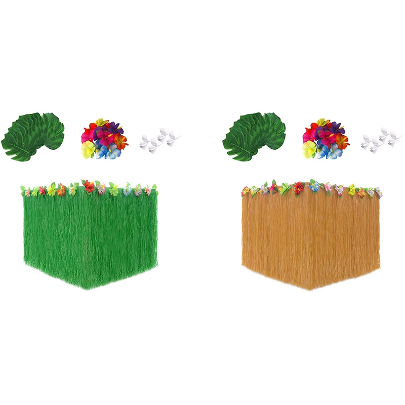 

Promotion! 41PCS Party Decorations With 275CM Hawaiian Luau Grass Table Skirt Tropical Palm Leaves Tropical Flowers