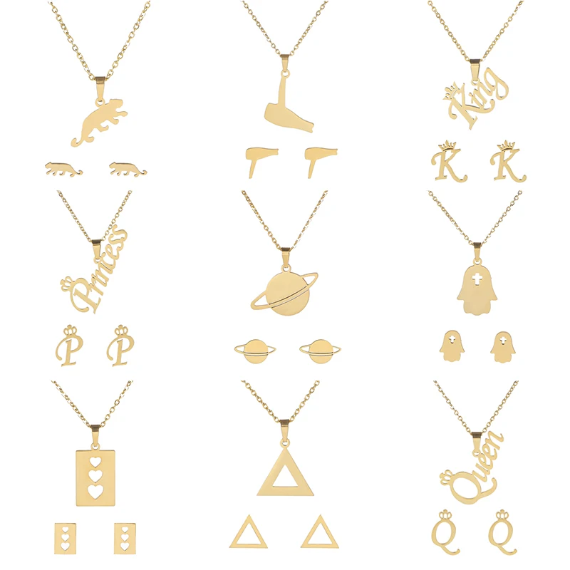 Комплект ювелирных изделий для женщин ожерелье и серьги из нержавеющей стали в