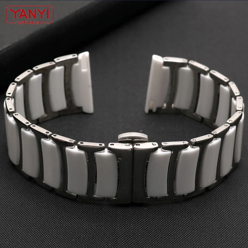 Fashion Ceramic Bracelet in stainless steel watchband 16 18mm 20mm 22mm watch strap women man wristwatches band Butterfly buckle