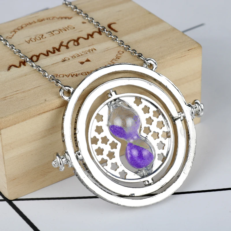 silver-purple Dongsheng hp Time Turner Ожерелье Гермиона Грейнджер вращающаяся подвеска в виде песочных часов Модное ювелирное изделие для женщин и мужчин-30 - Окраска металла: silver-purple