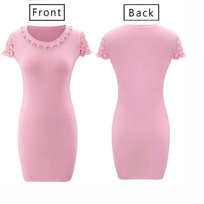 Женское мини-платье с жемчужными бусинами офисное привлекательное ажурное