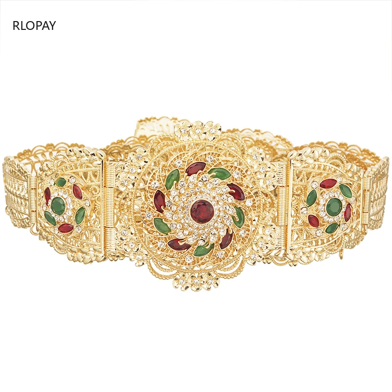 RLOPYA New Chain Belts for Women Luxury Desginer Belts with Rhinestone Morocco Wide Waist Belts for Women  Fashion Gold Belt