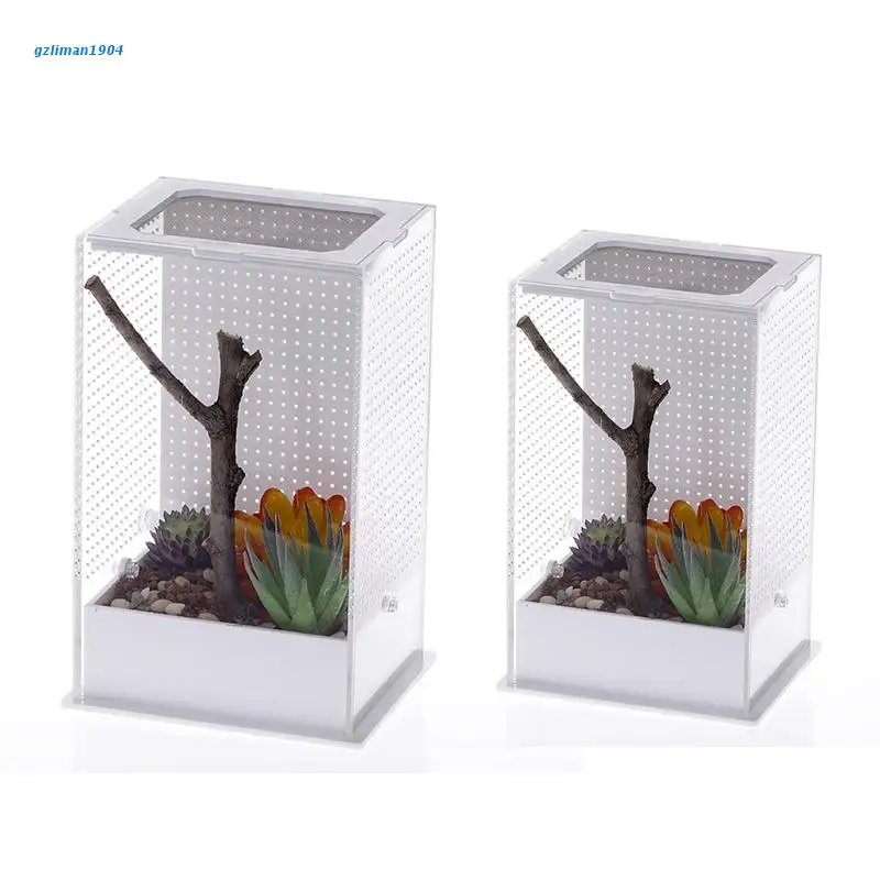 

P15D Insect Feeding Box Transparent Reptile Carrier Plastic Box Easy to Detach