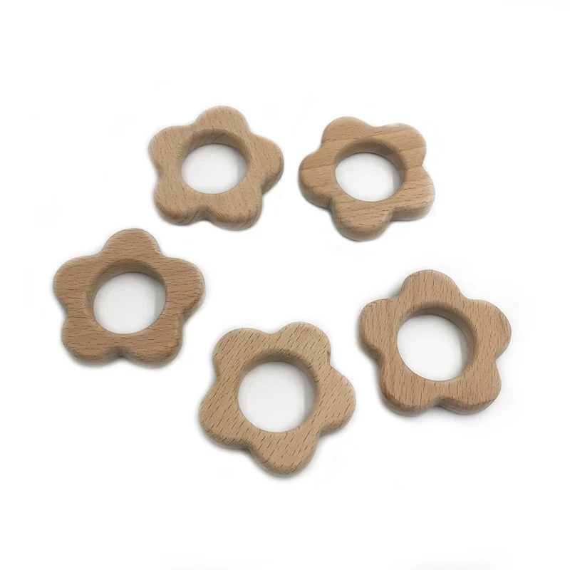 Mordedor de madera de flores para beb&eacute;, sonajero para la dentici&oacute;n, juguete para agarrar, accesorios de dentici&oacute;n de madera ecol&oacute;gicos org&aacute;nicos, DIY-0