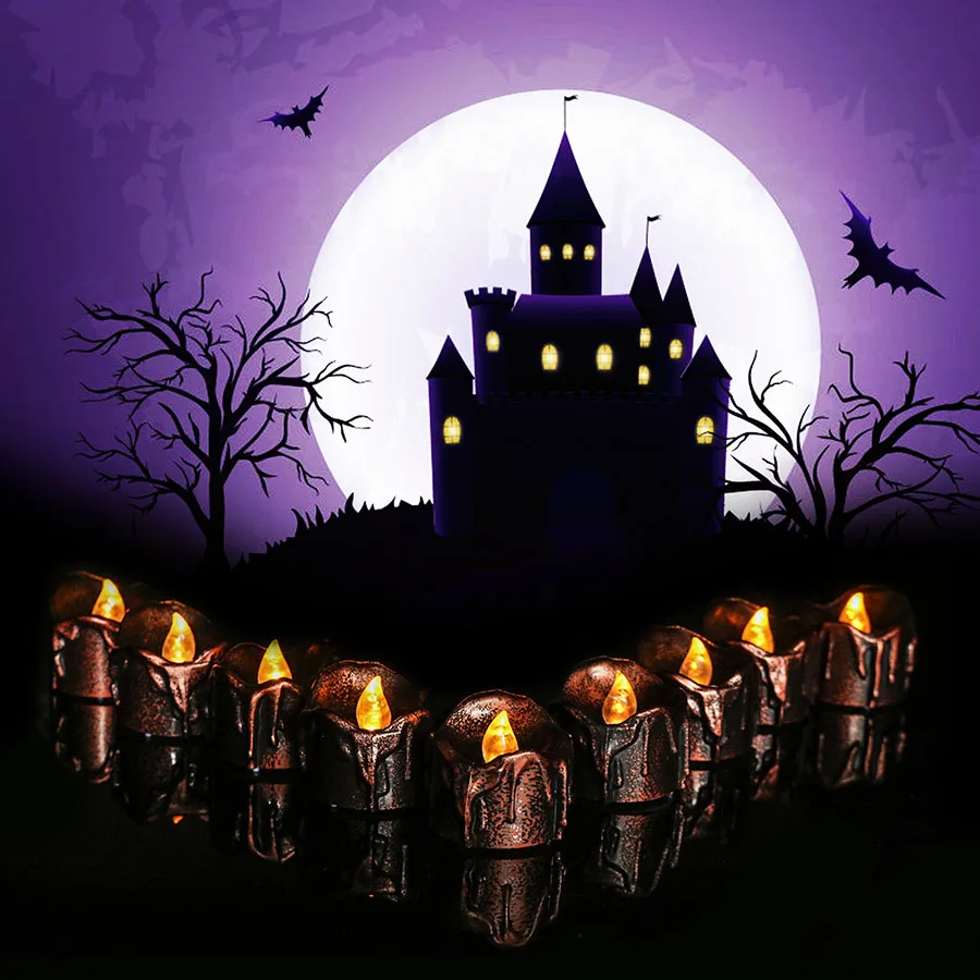 

12/24PCS LED Flameless Flickering Tea Light Votive Candle Electric Flicker LED Tealight Bulk Fake Candle For Halloween Christmas