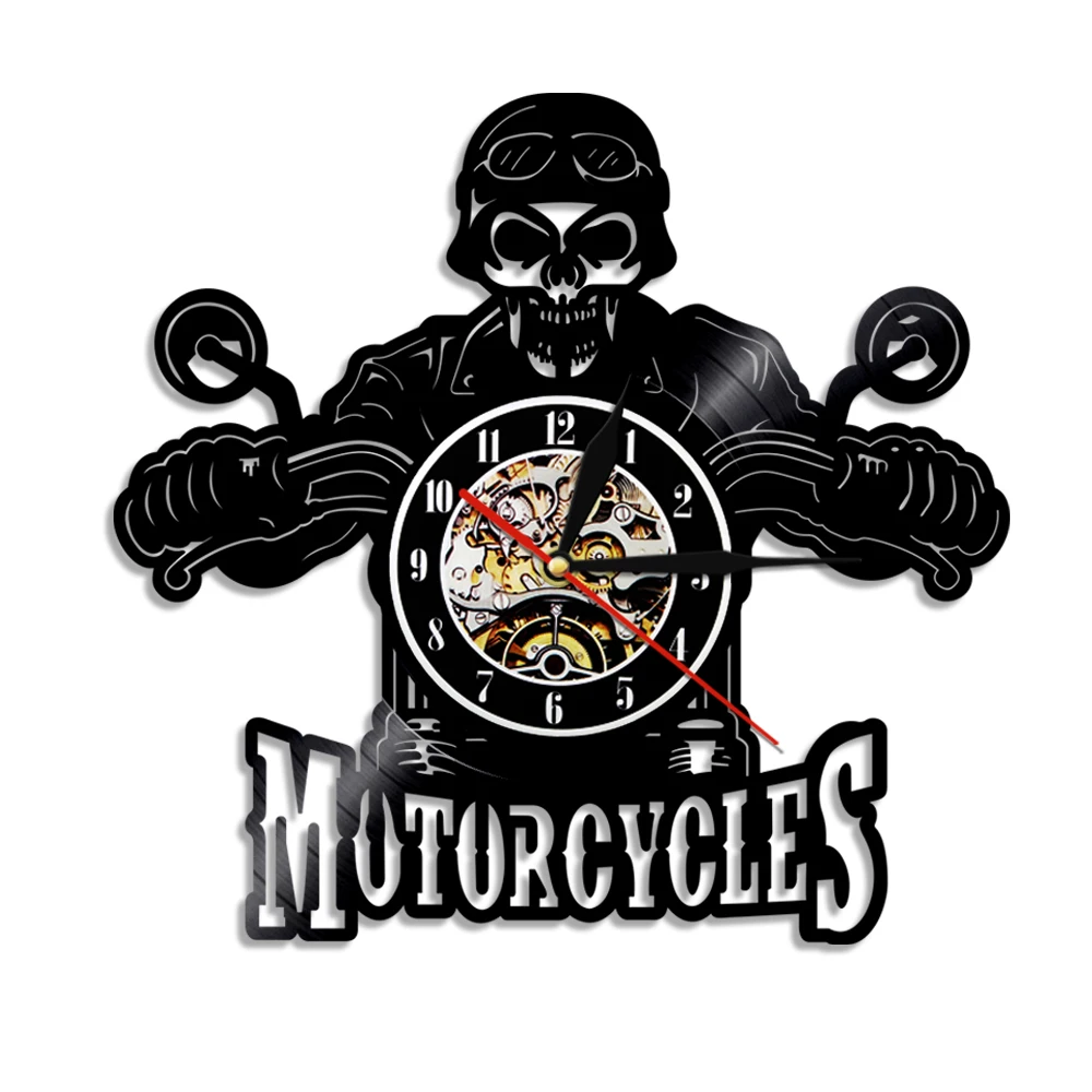 

Skull in Helmet Racer Motorcycles Wall Clock Halloween Home Decor Skull Rider Clock Skull Biker Vinyl Record Wall Clock horloge