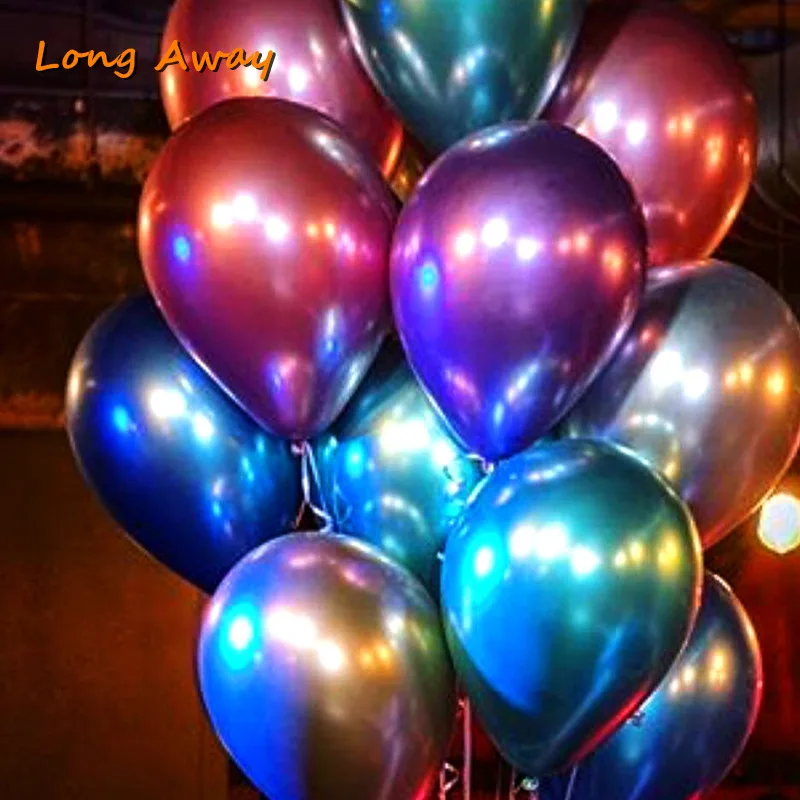 

50pcs 12inch Metallic Gold Silver Blue Rose Ballon Wedding Happy Birthday Latex Metal Chrome Balloons Air Helium Balloon
