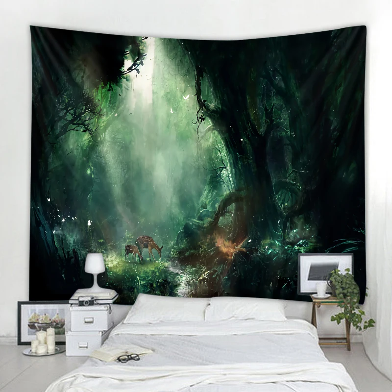 

Nordic ins wind fantasy forest landscape decorative wall tapestry art deco blanket curtain hanging at home bedroom living room