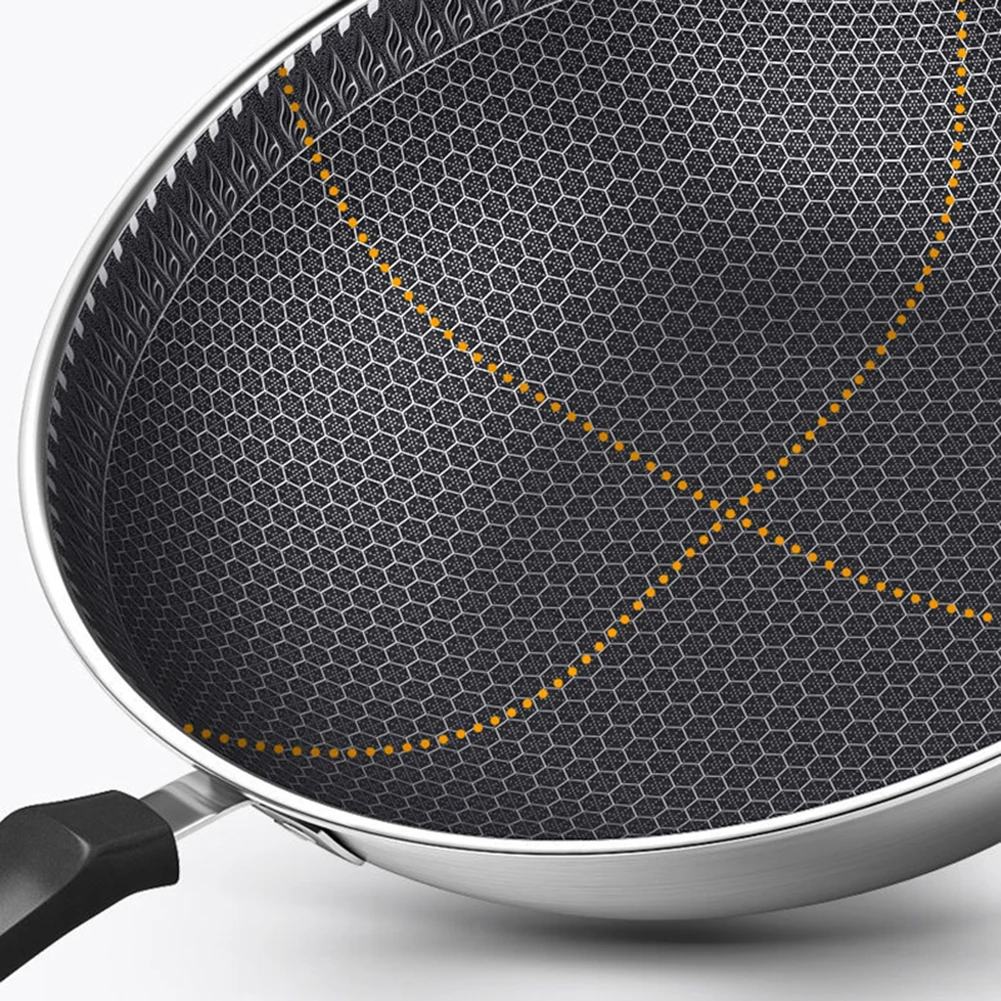 

Nonstick Frying Pan Stainless Steel Wok Honeycomb Frying Pan with Glass Lid Saute Pan Kitchen Cookware