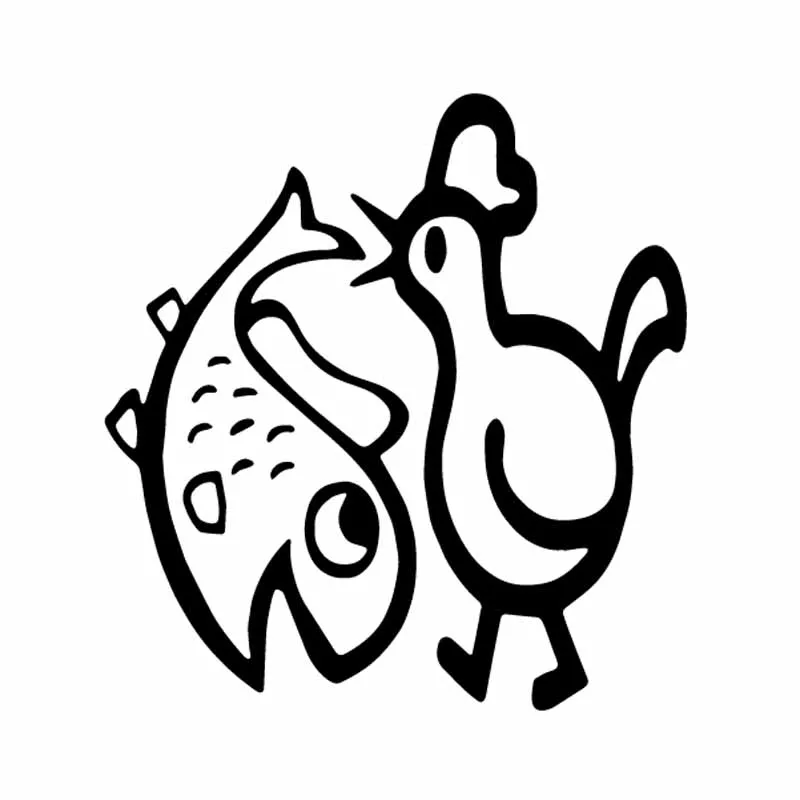 

Car Stickers Fun Cartoon Car Stickers Fish and Chicken Decals PVC Art Decals Black/silver 14.1cm *15CM