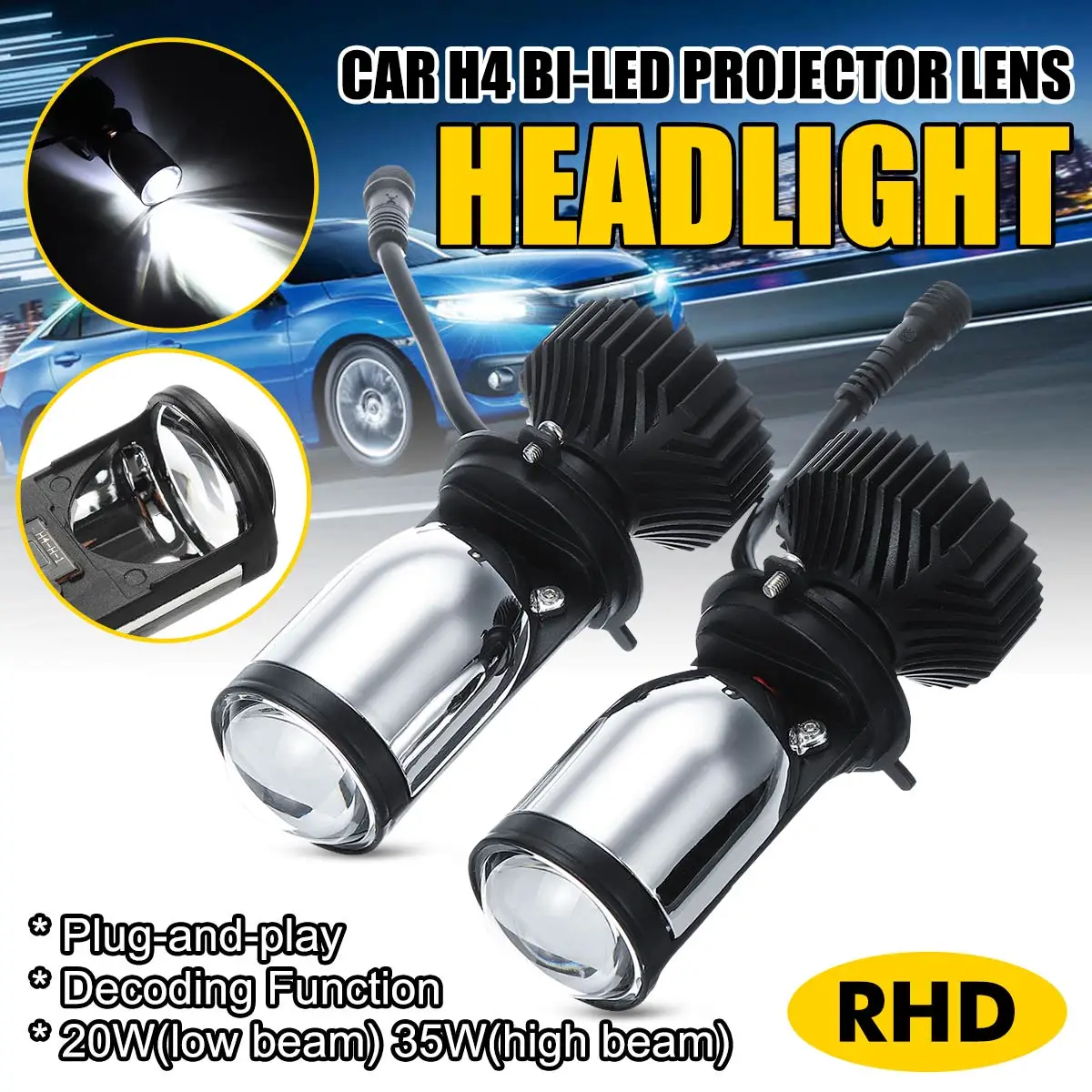 

2Pcs Y6D Lamp H4 IP68 LED Mini Projector Lens Automobles Bulb 30000LM Conversion Kit Hi/Lo Beam Headlight 24/48V RHD LHD